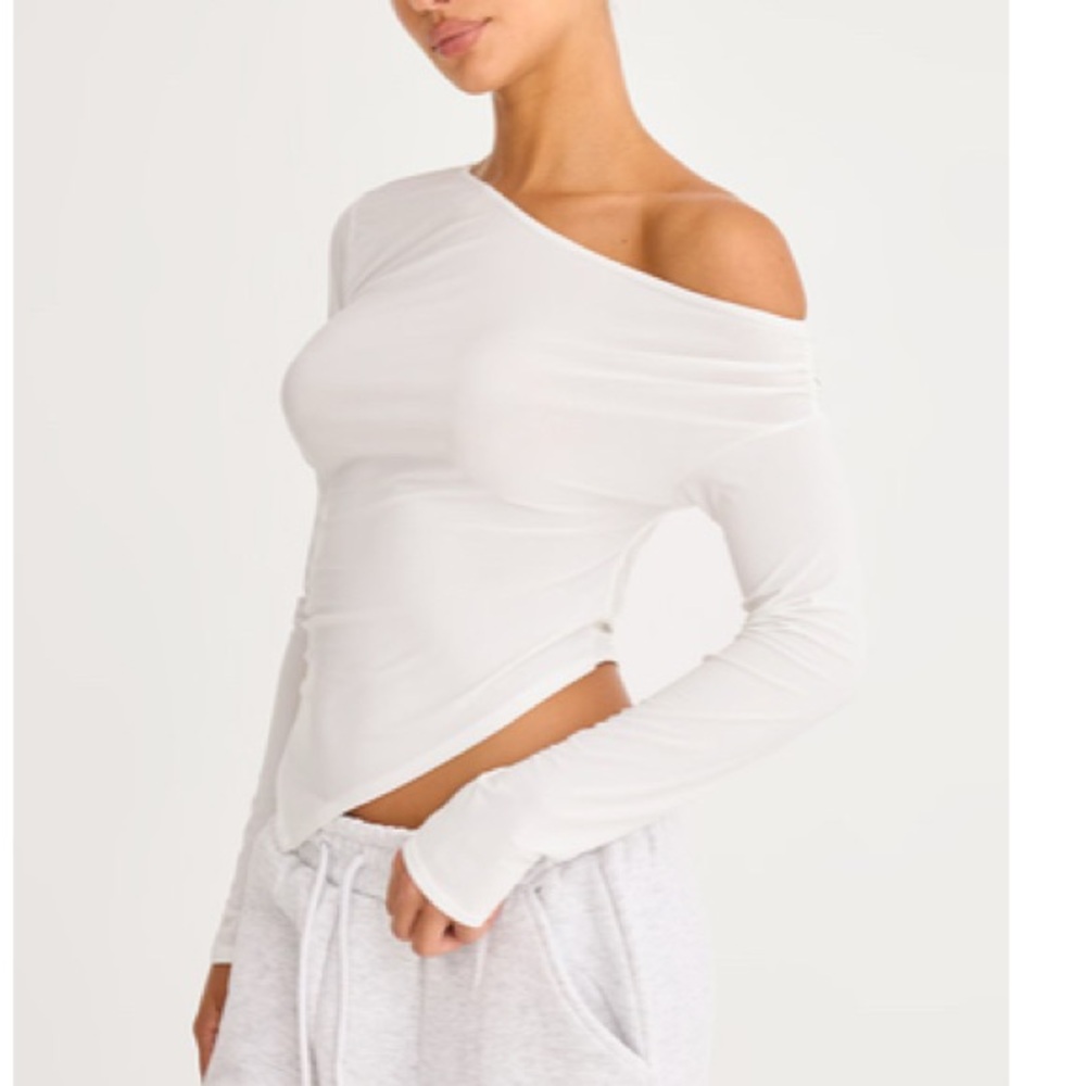 White Off-Shoulder Long Sleeve Top